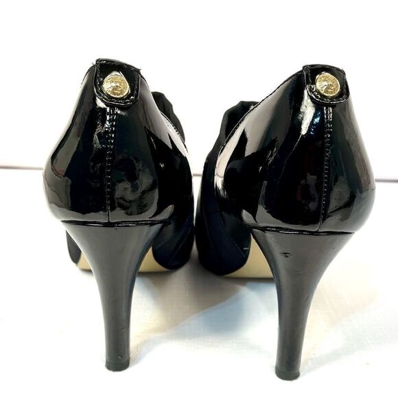 BLACK ANNE KLEIN PATENT BACK LEATHER FRONT S-8.5 - Picture 2 of 5